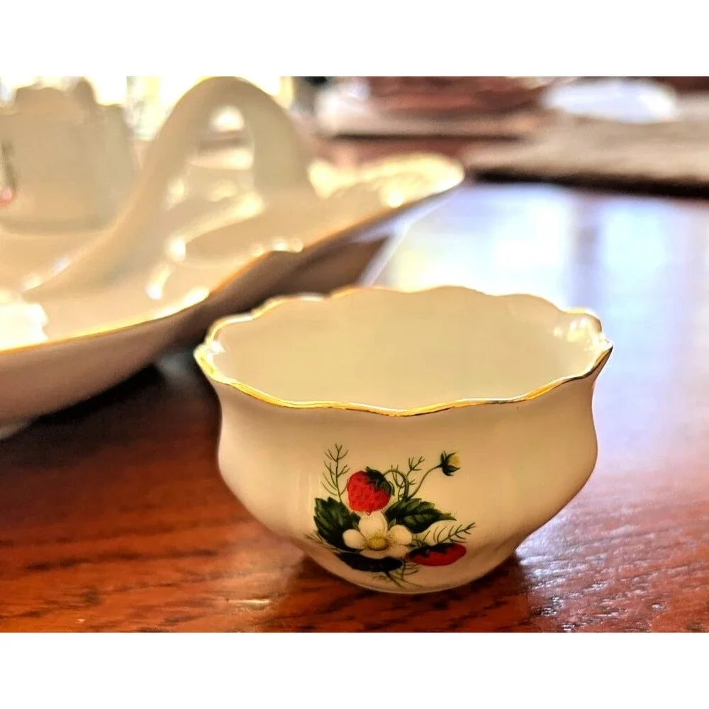 Vintage Gerold Porzellan Bavaria Strawberry Creamer Sugar Bowl Tray Set, West Ge